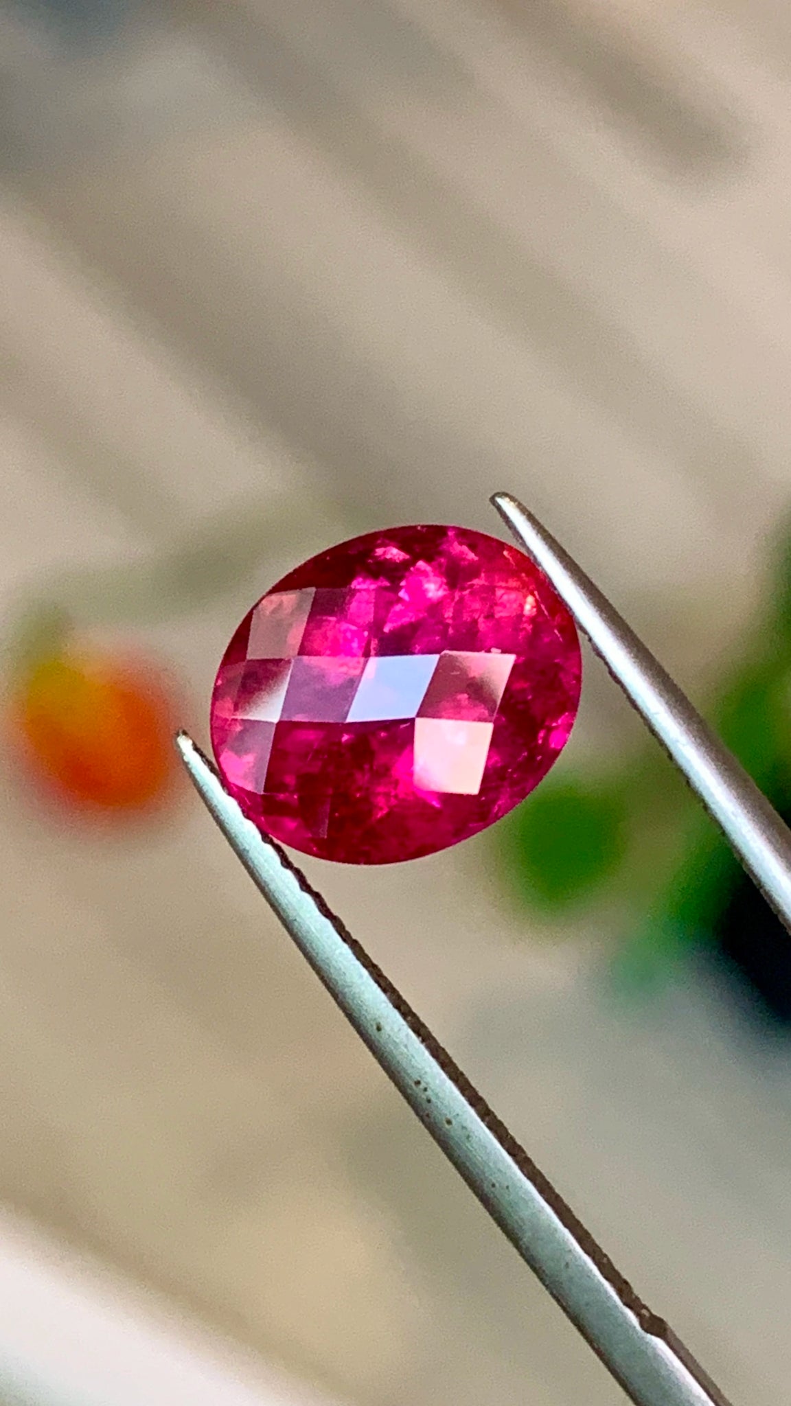 3.81 Cts Brazil Top Quality Checkerboard Cut Bright Pinkish Red Rubellite